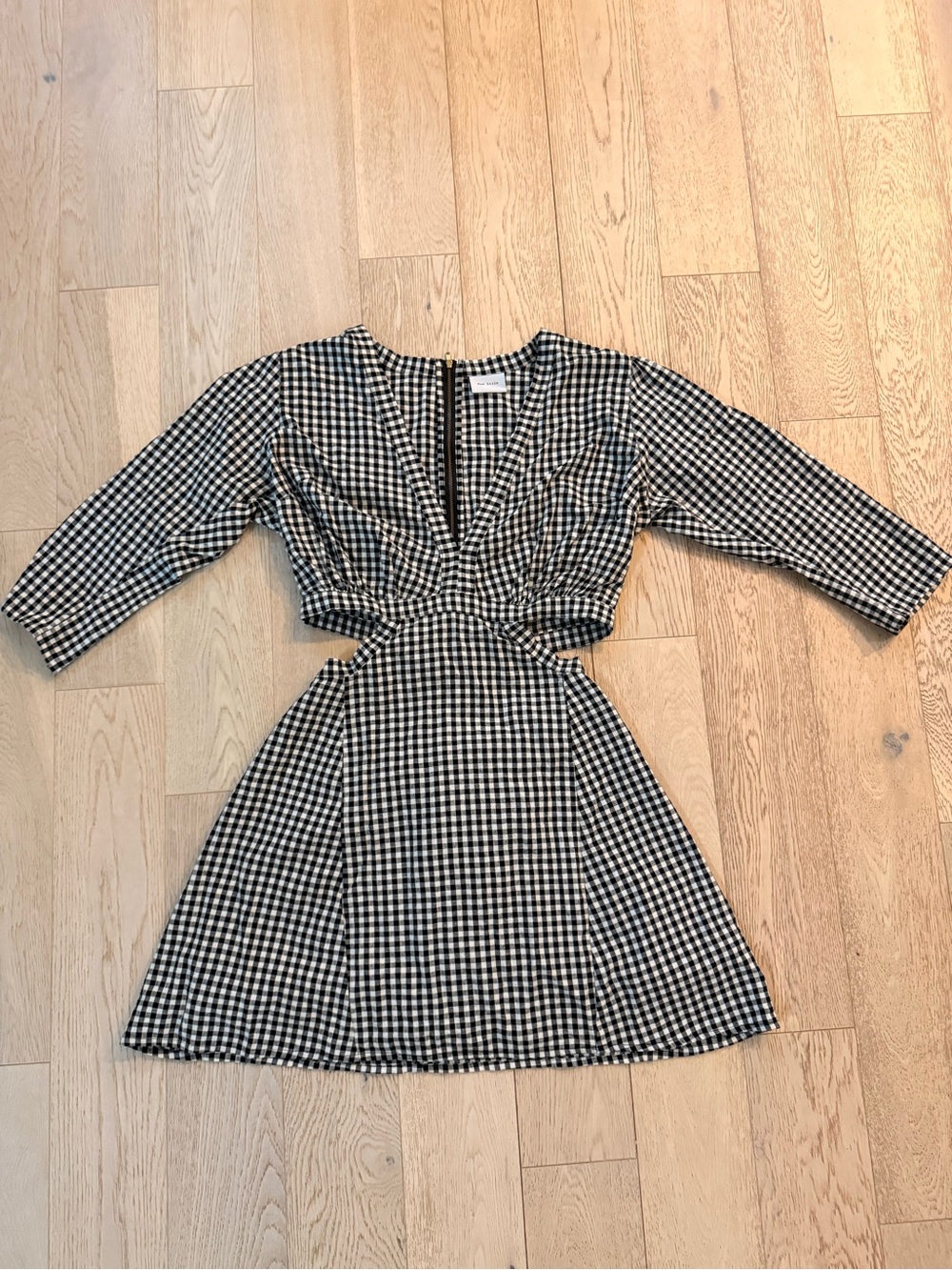 Black and White Gingham Mini Dress with Cutout Waist